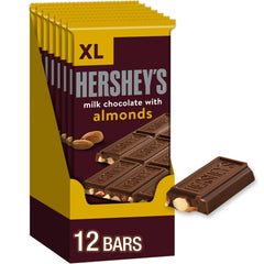 HERSHEY'S Milk Chocolate with Almonds XL packaging close-up for gifting and sharing.