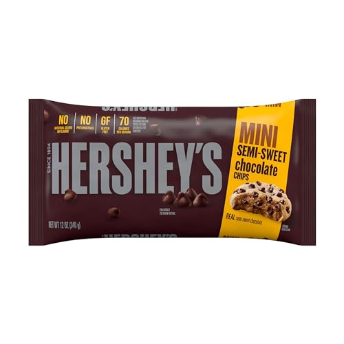 HERSHEY'S Mini Semi-Sweet chips close-up, rich chocolate for brownies and cookies.