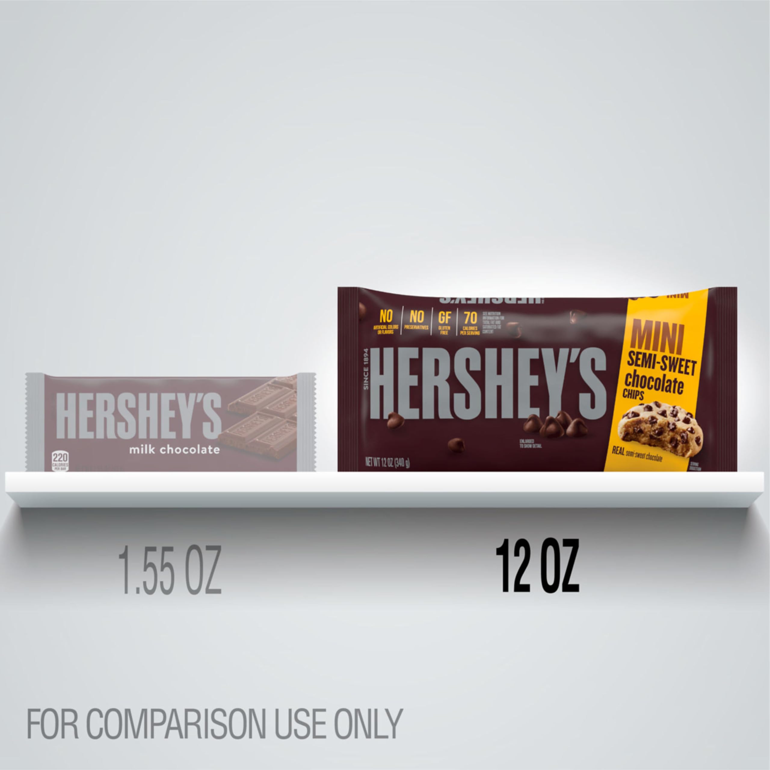 HERSHEY'S Mini Semi-Sweet chips topping cakes and frostings.