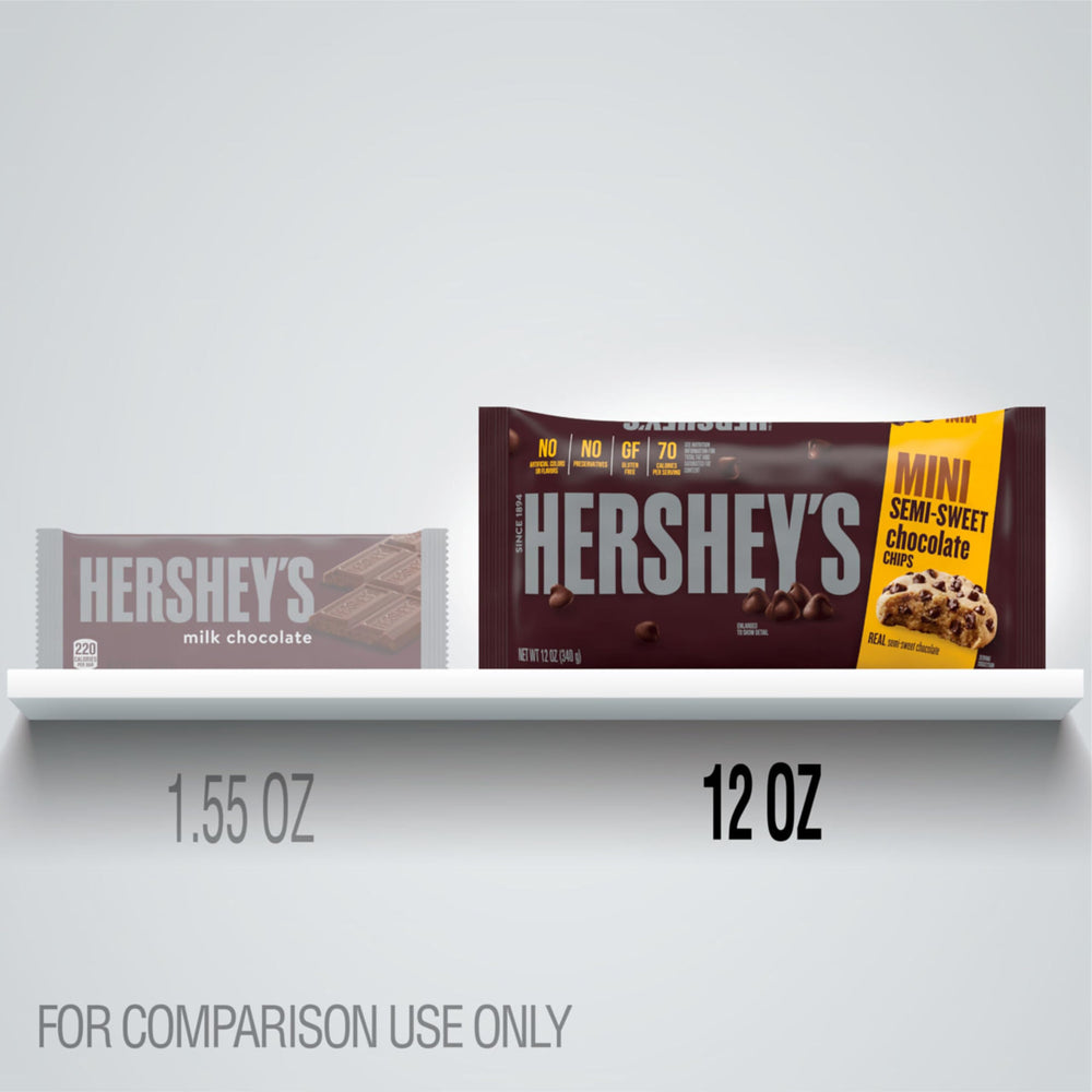 HERSHEY'S Mini Semi-Sweet chips topping cakes and frostings.