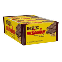 Close-up of Hershey's MR. GOODBAR chocolate with peanuts for a tasty snack