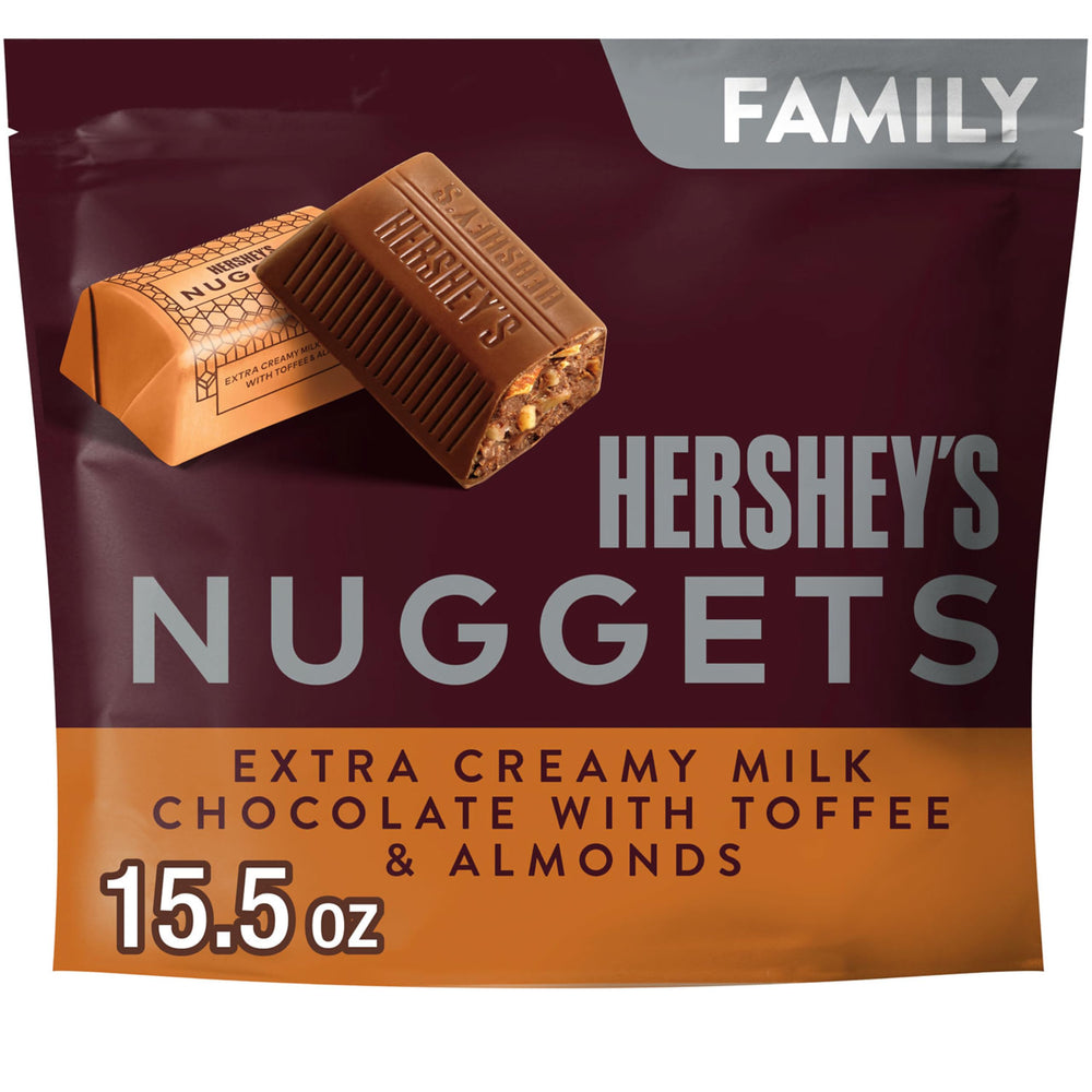 HERSHEY'S Nuggets extra creamy milk chocolate with toffee and almonds in vibrant foil for sharing
