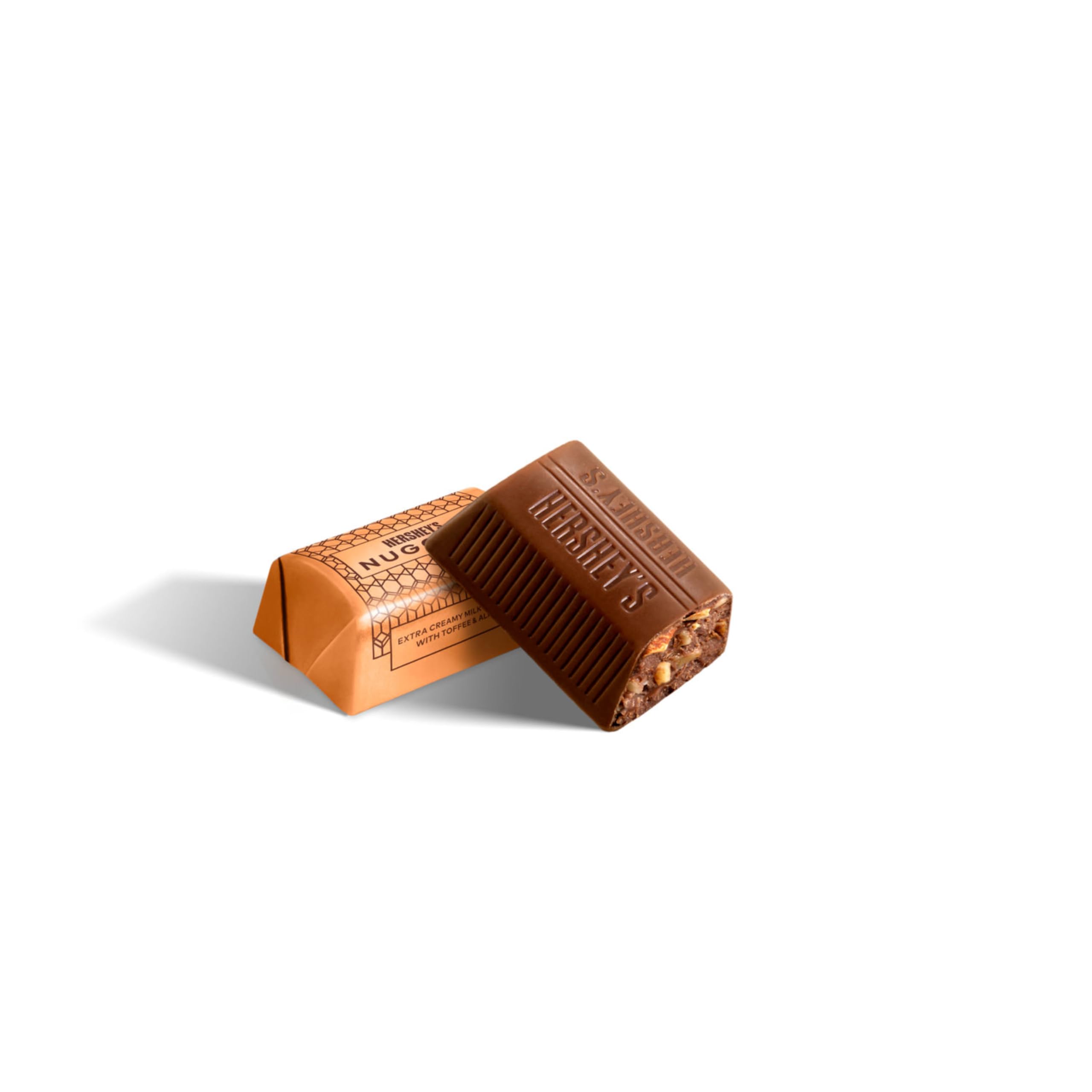 HERSHEY'S Nuggets melt-in-your-mouth texture with toffee and almonds