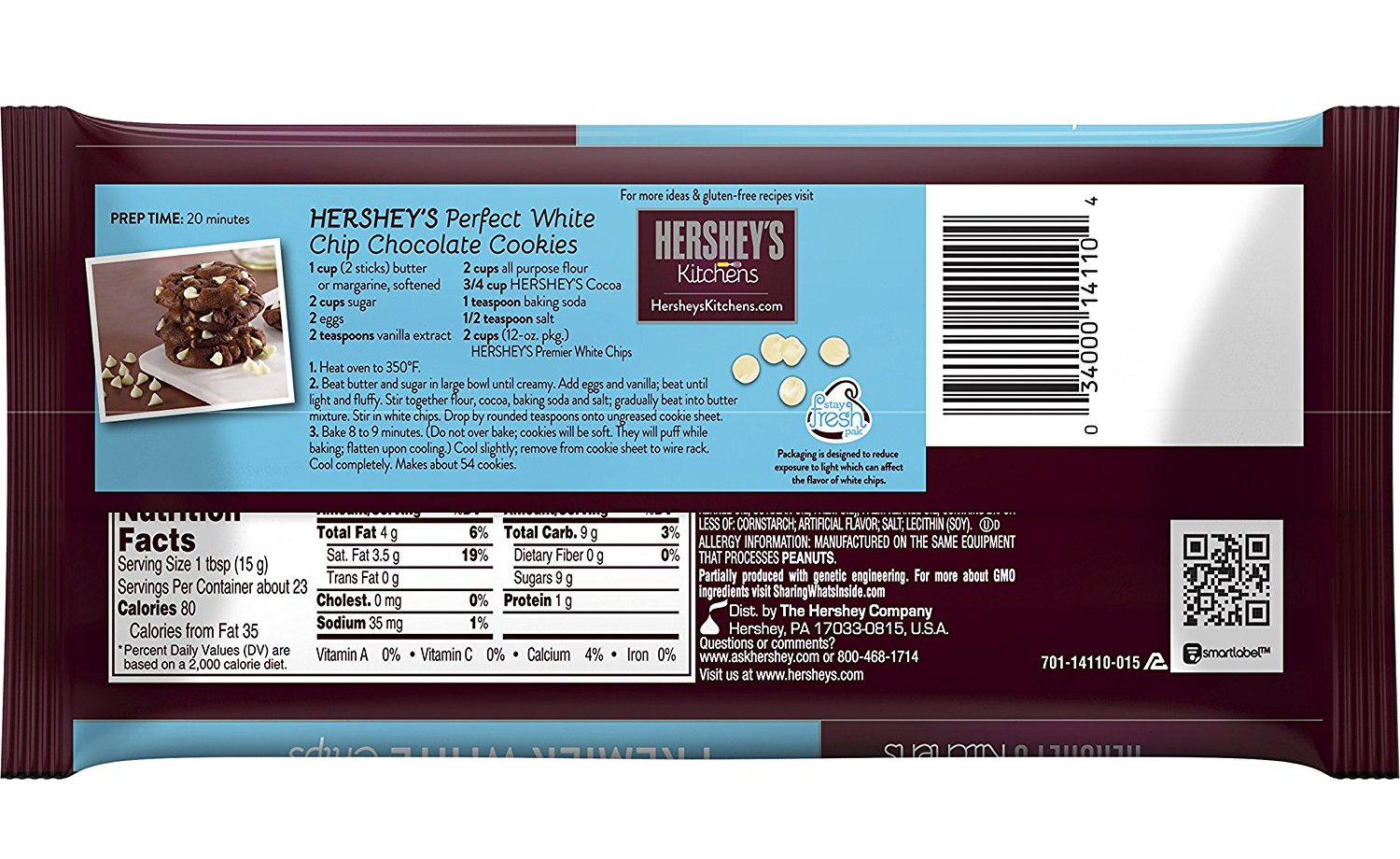 Hershey's Premier White Baking Chips closeup of chips, perfect for creamy melts.