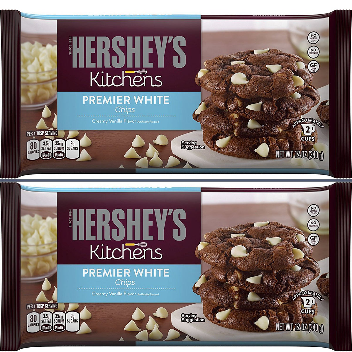 Hershey's Premier White Baking Chips pack shot, ready for your next batch of cookies.
