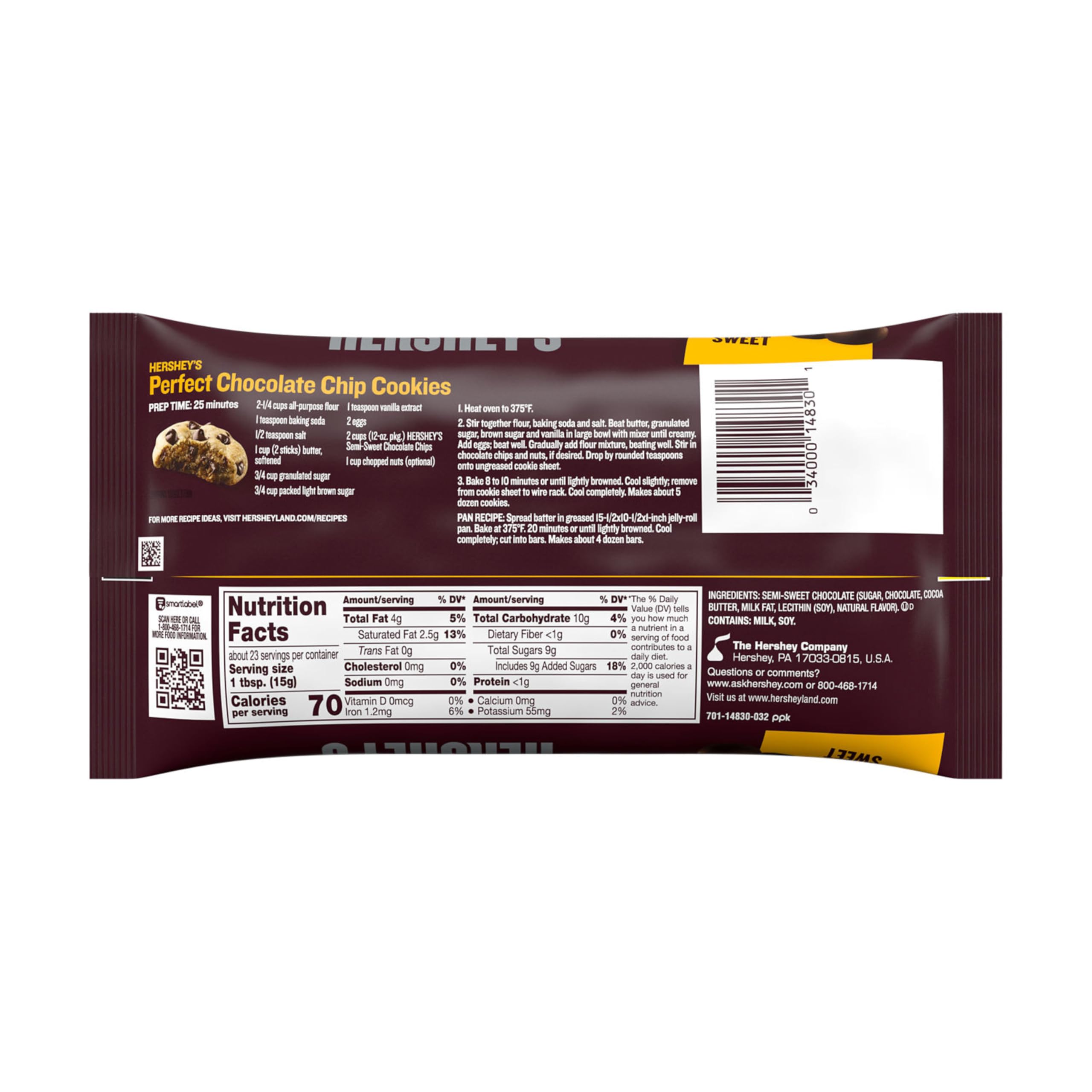 HERSHEY'S semi-sweet chips melted into batter for even distribution