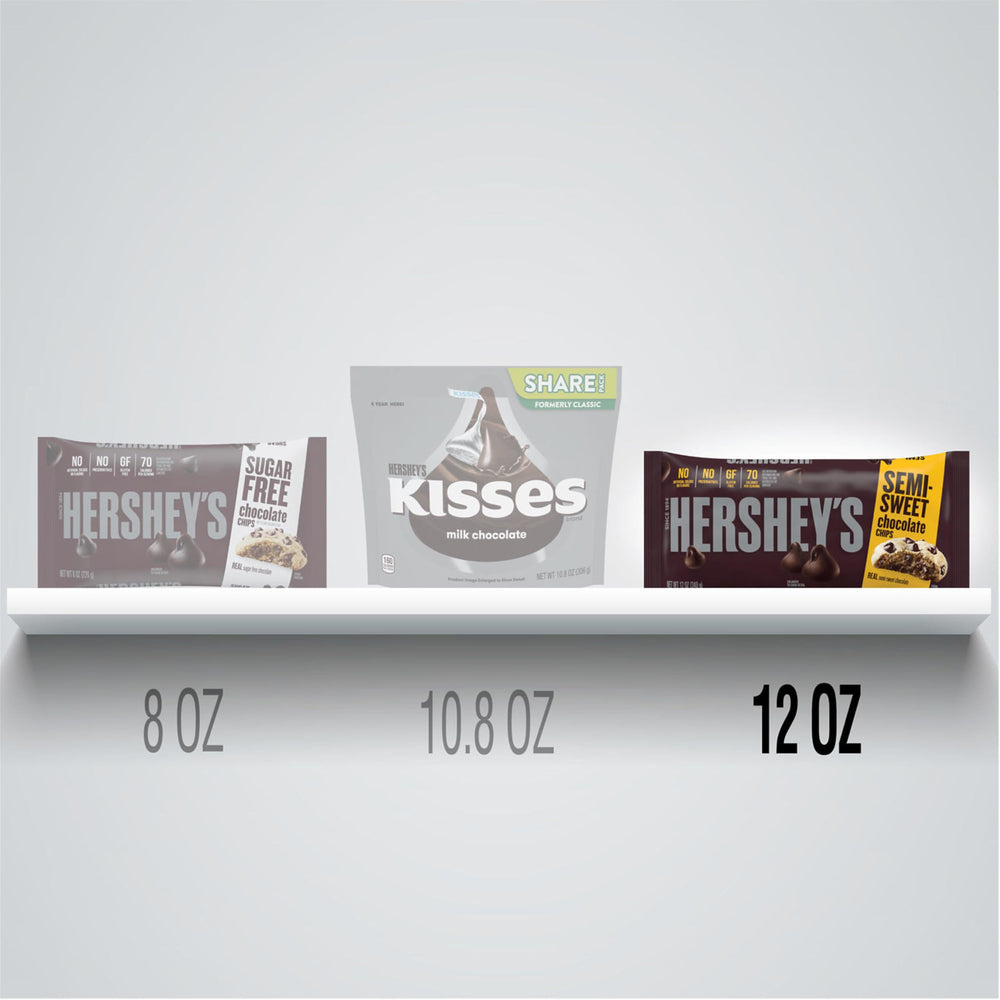 HERSHEY'S semi-sweet chips being poured into batter for richness