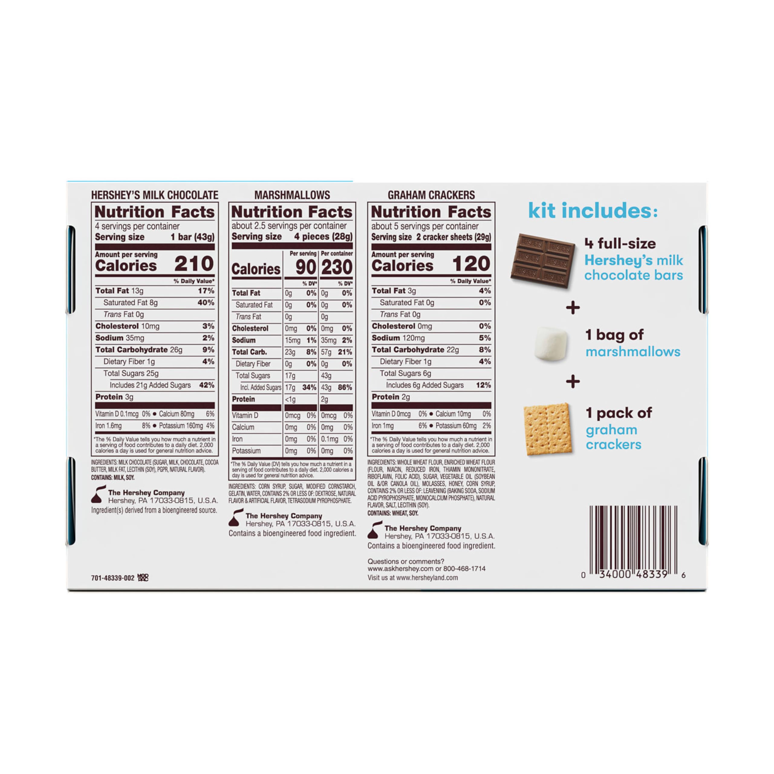 HERSHEY'S S'mores Kit Box contents inside shows complete s'mores setup for easy sharing.