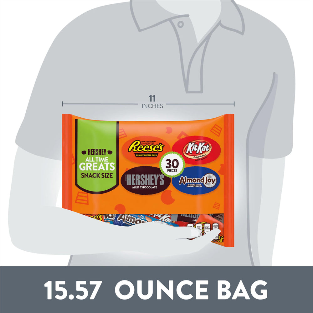 Hershey's snack-size candy bag 30-piece assortment, ideal for office or home snacking.