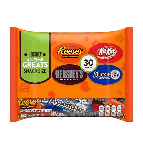 Hershey's snack-size candy bag 30 pieces close-up of individually wrapped chocolates.