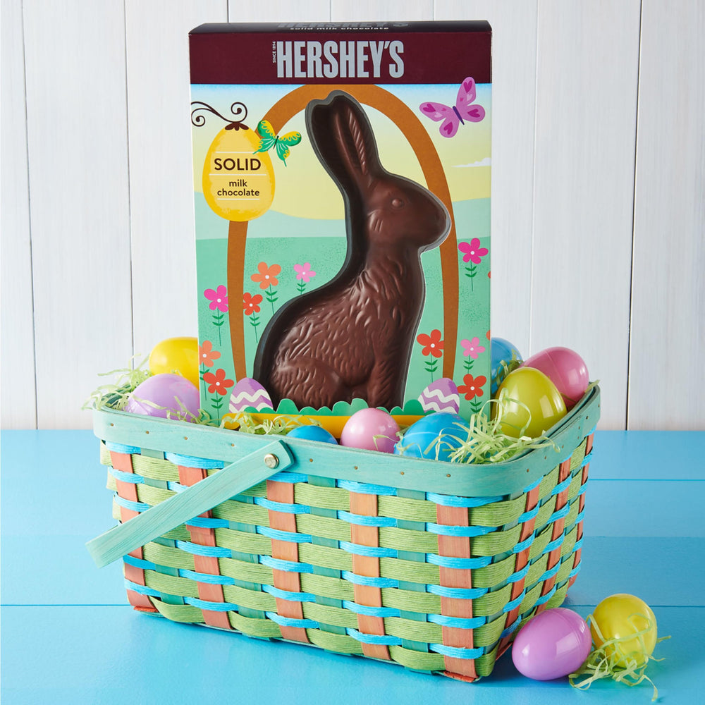 HERSHEY'S Solid Milk Chocolate Bunny shown broken into pieces for sharing