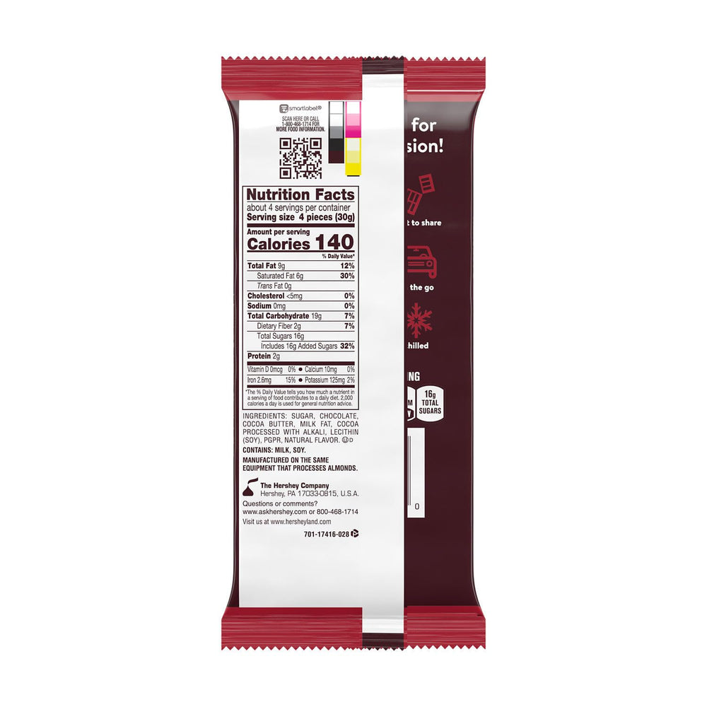 Unwrapped HERSHEY'S SPECIAL DARK XL bar shows rich, smooth texture.