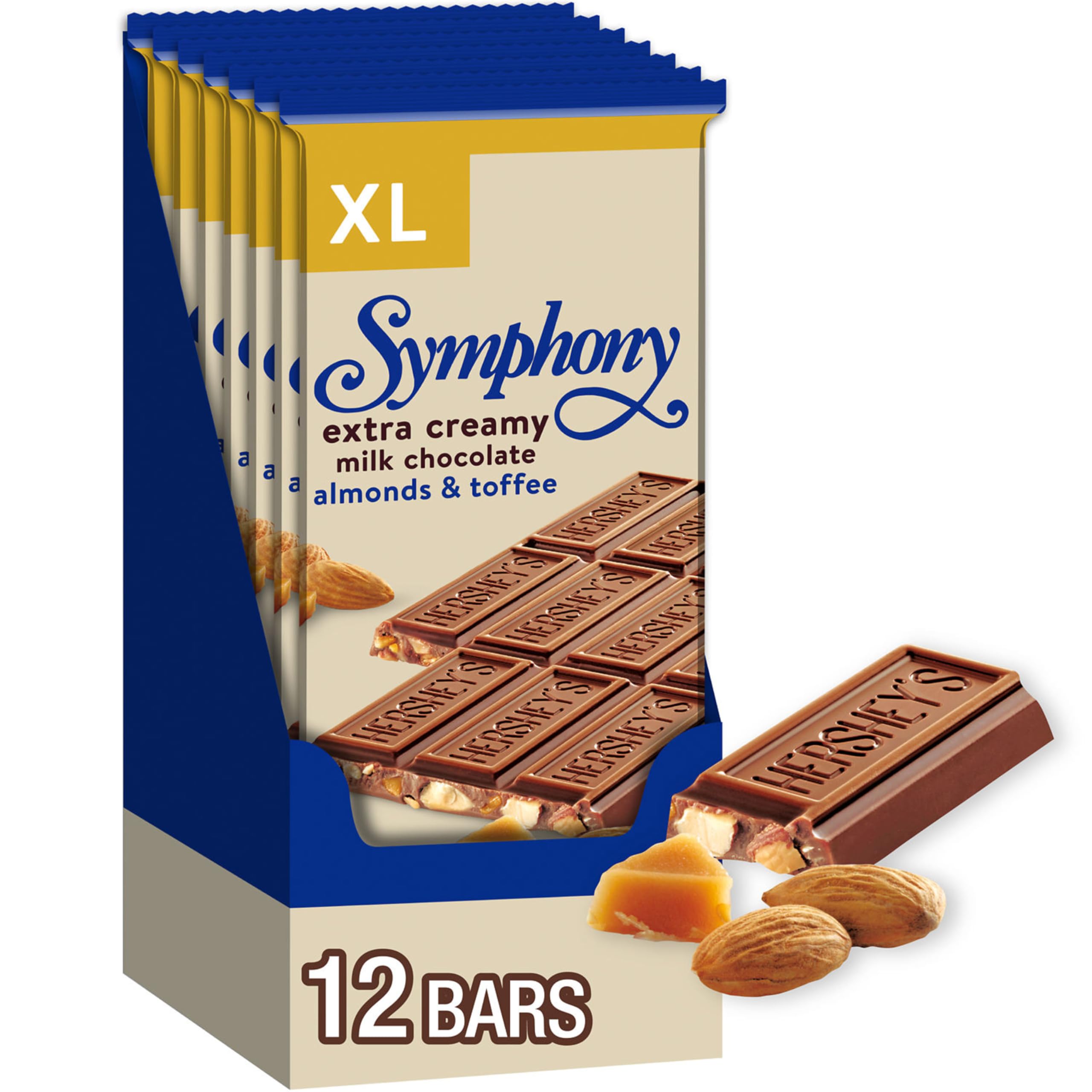 Hershey's Symphony XL bar closeup with almonds and toffee for indulgent snacking