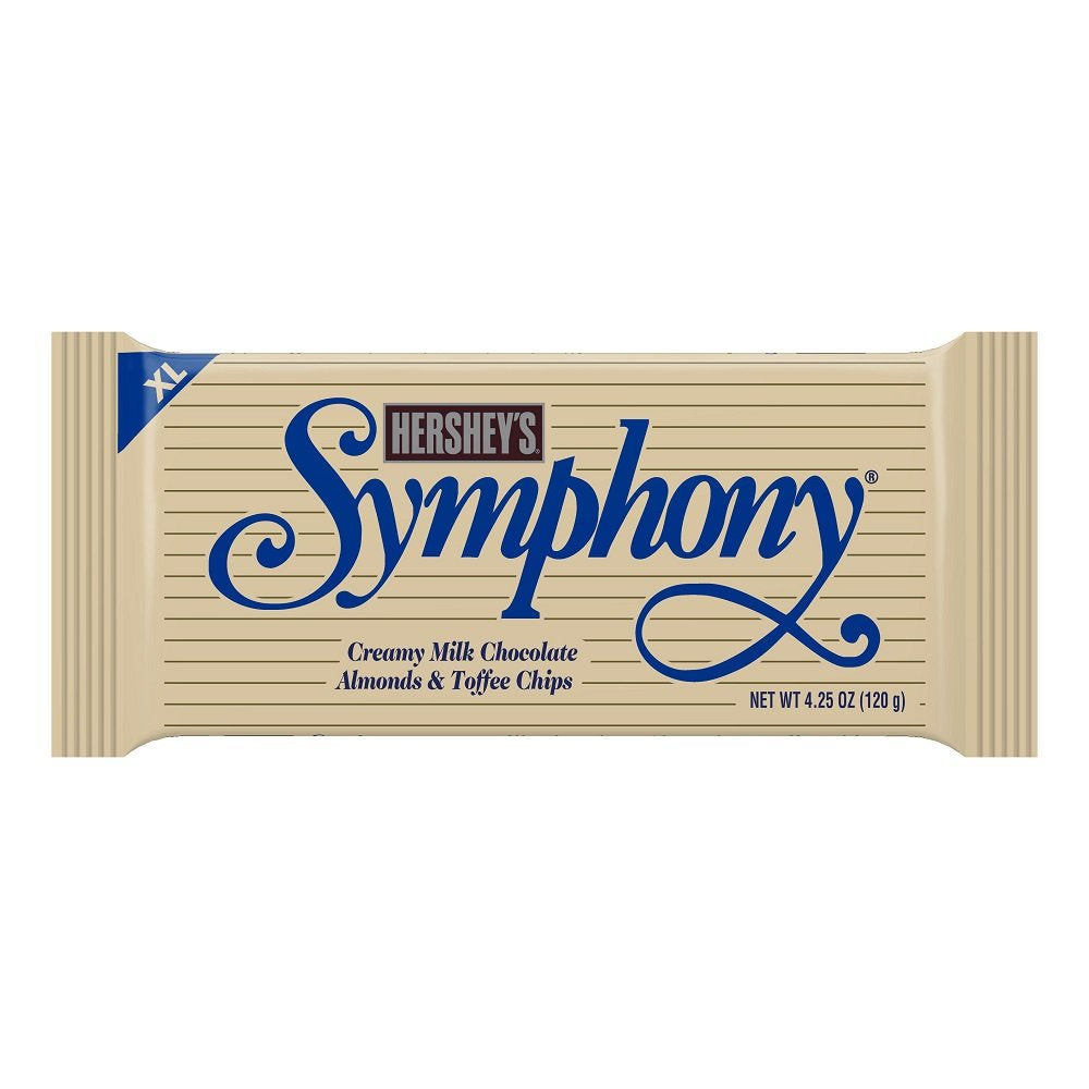 Hershey's Symphony XL bar sliced to show almonds and toffee textures