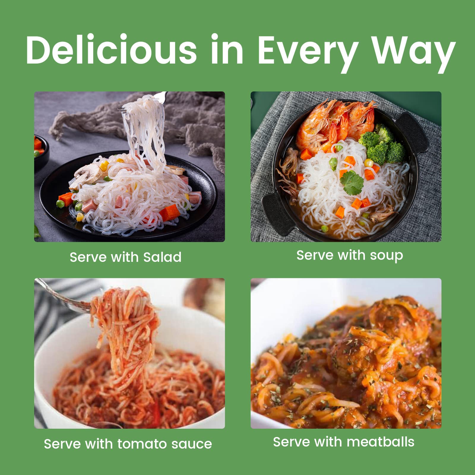 Hethstia 3-in-1 pasta variety pack — two packs each of spaghetti, fettuccine, rice.