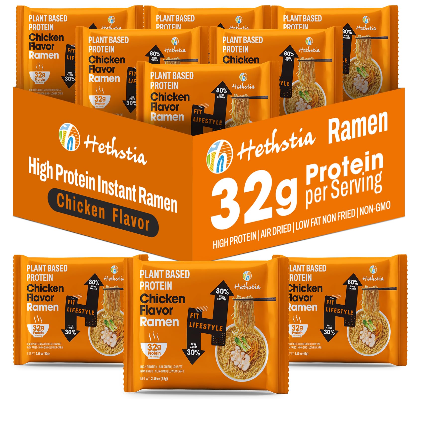 Hethstia high-protein ramen chicken broth pack front, protein-boosting quick meal option