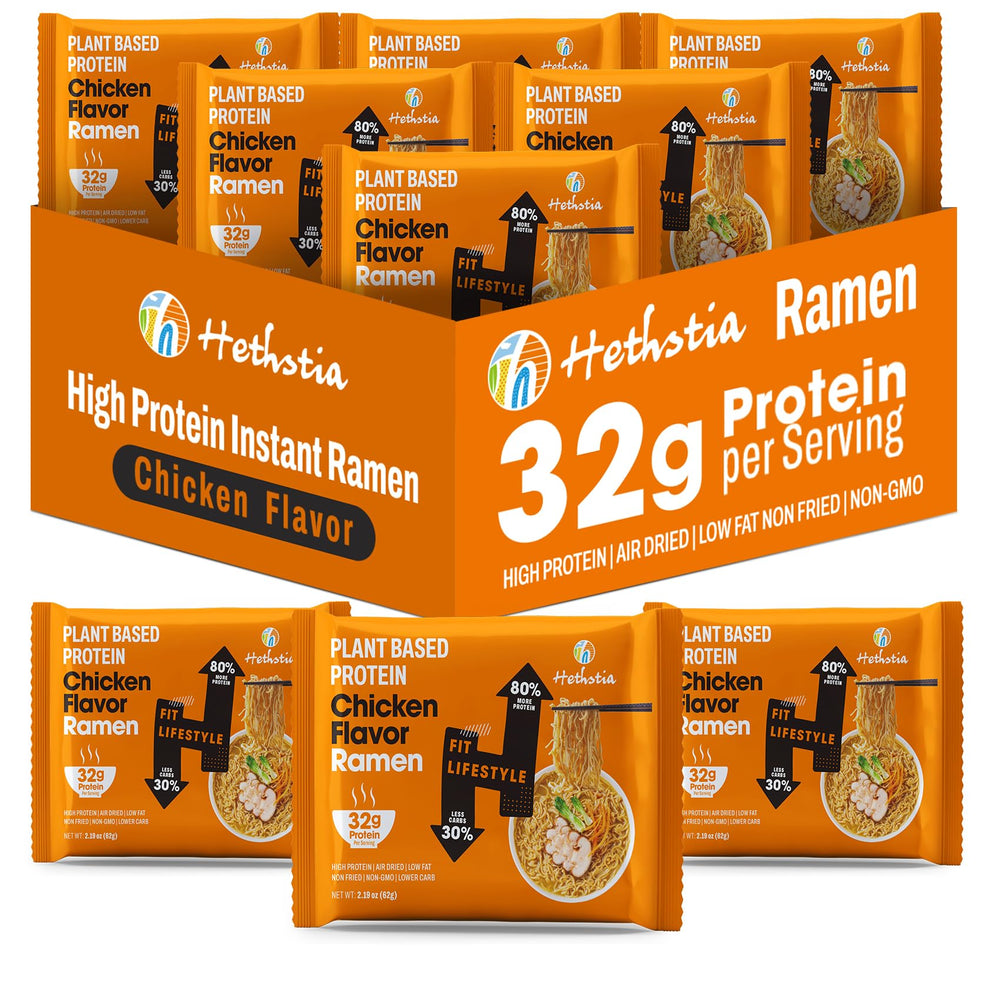Hethstia high-protein ramen chicken broth pack front, protein-boosting quick meal option