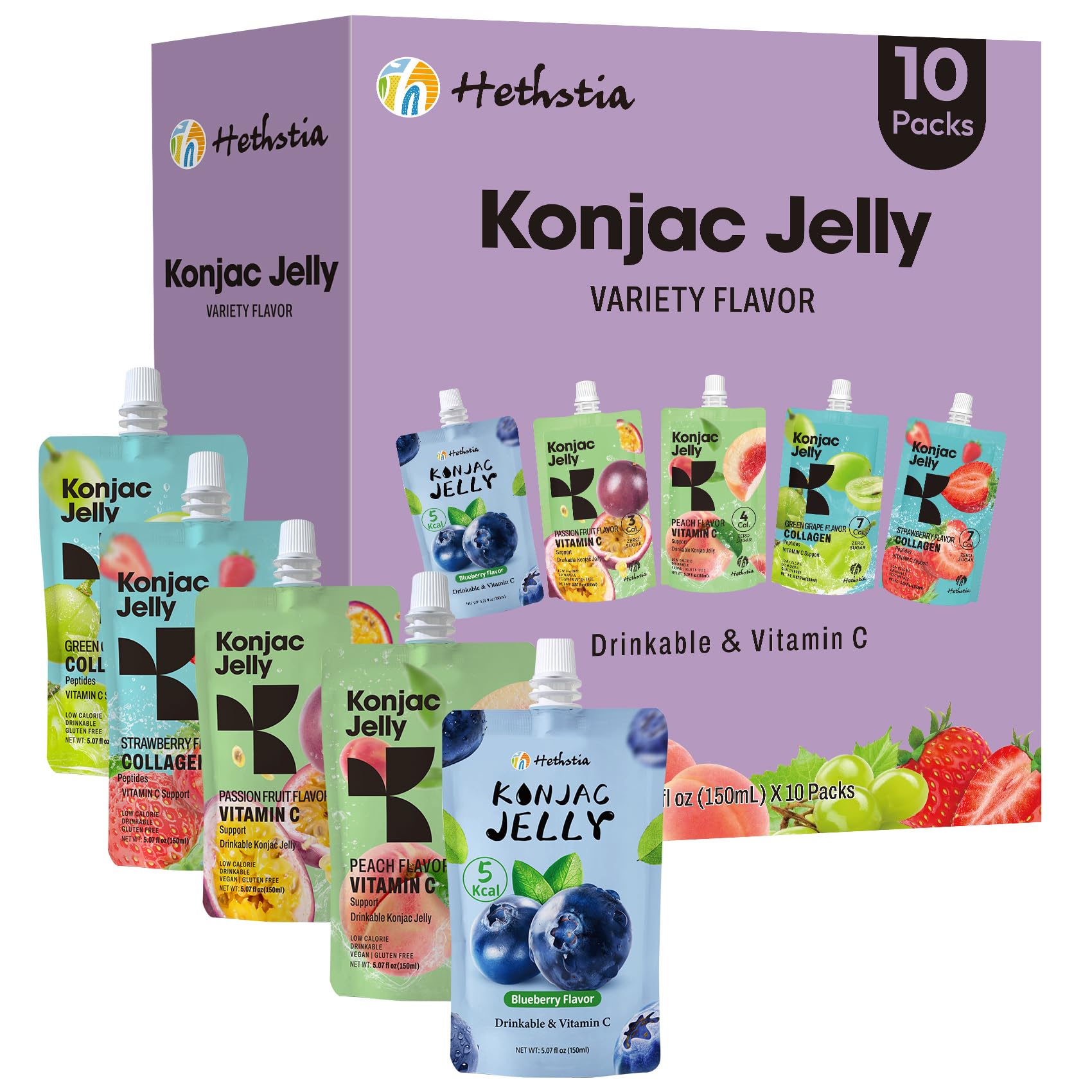 Hethstia Konjac Jelly blueberry pouch for on-the-go snacking with vitamin C