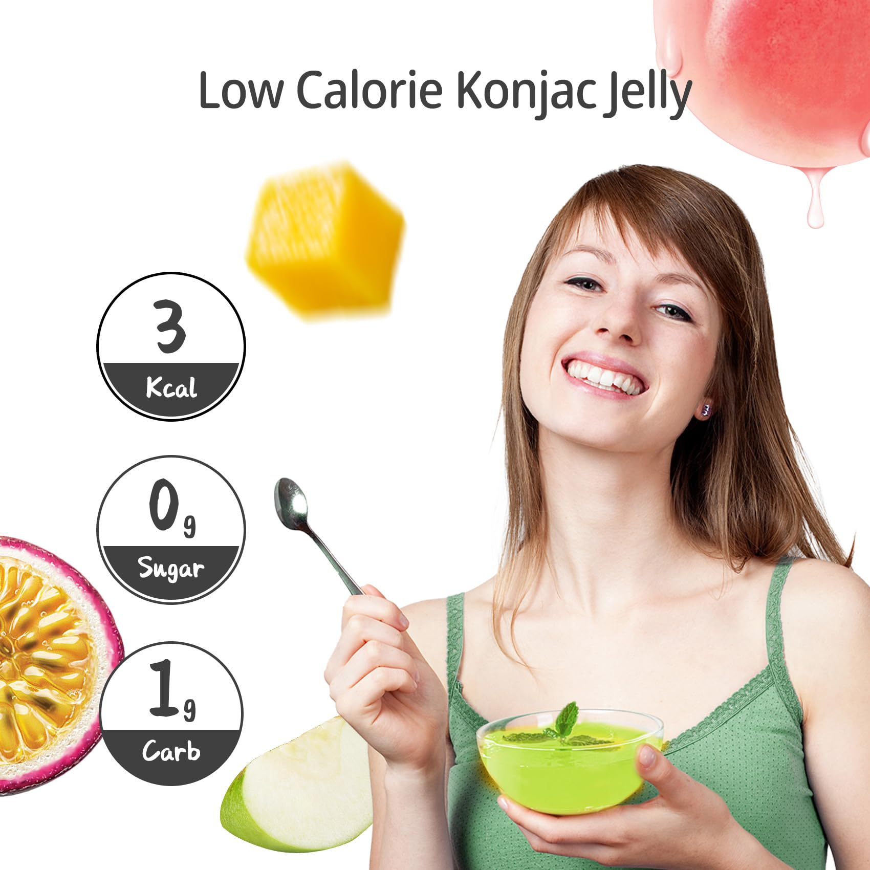 Hethstia Konjac Jelly Green Apple flavor close-up, crisp sweetness and bright notes.