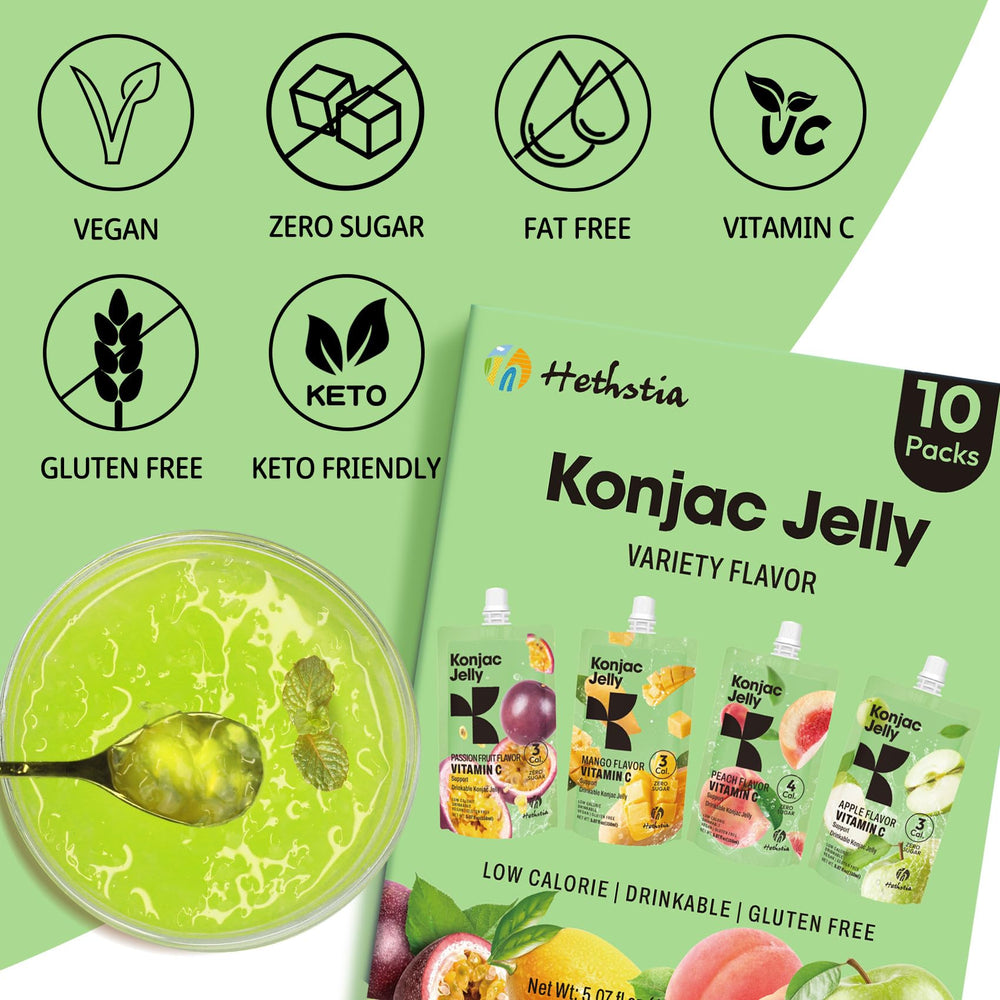 Hethstia Konjac Jelly Mango flavor close-up, tropical aroma and smooth texture.