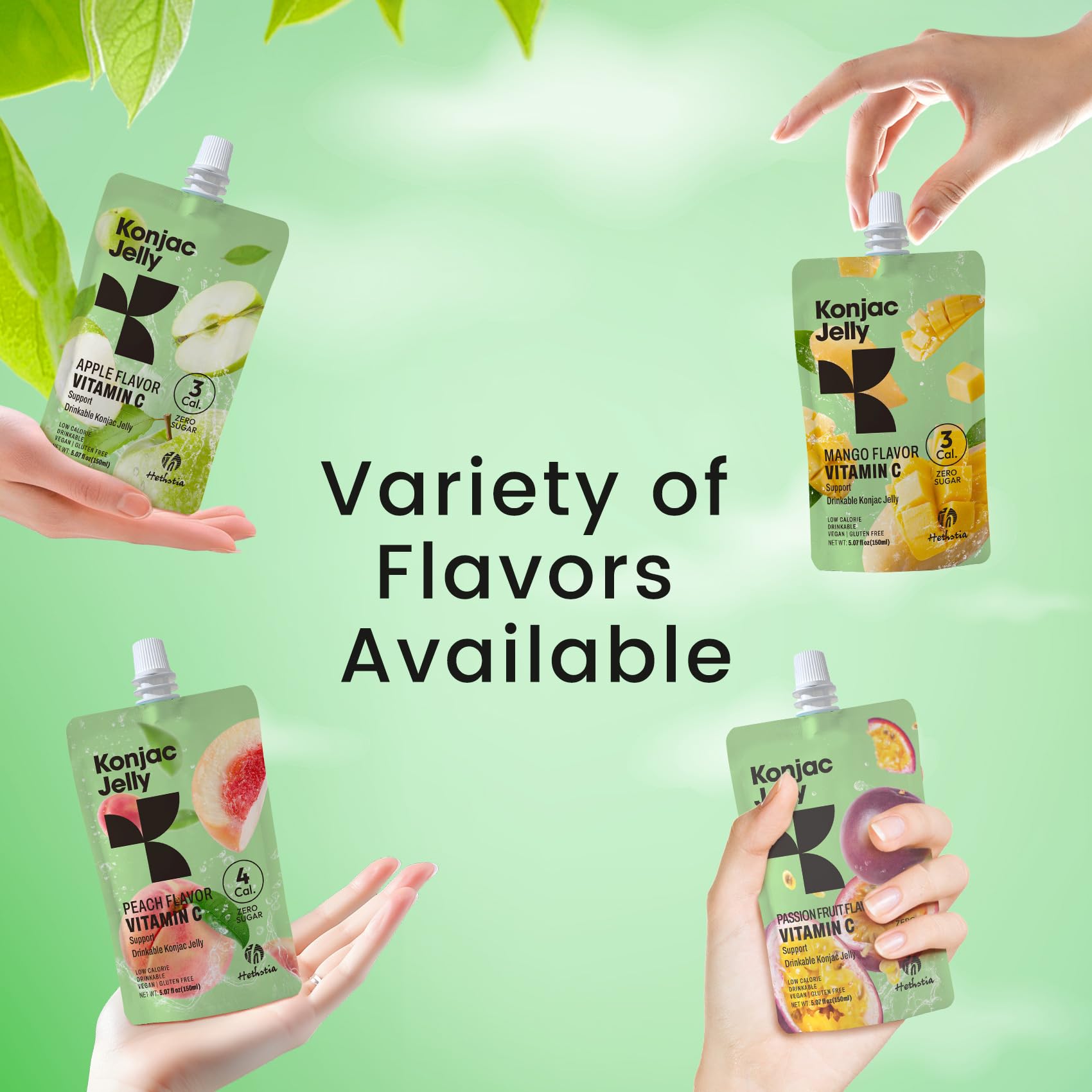 Hethstia Konjac Jelly on-the-go pouch, mess-free portability for travel.