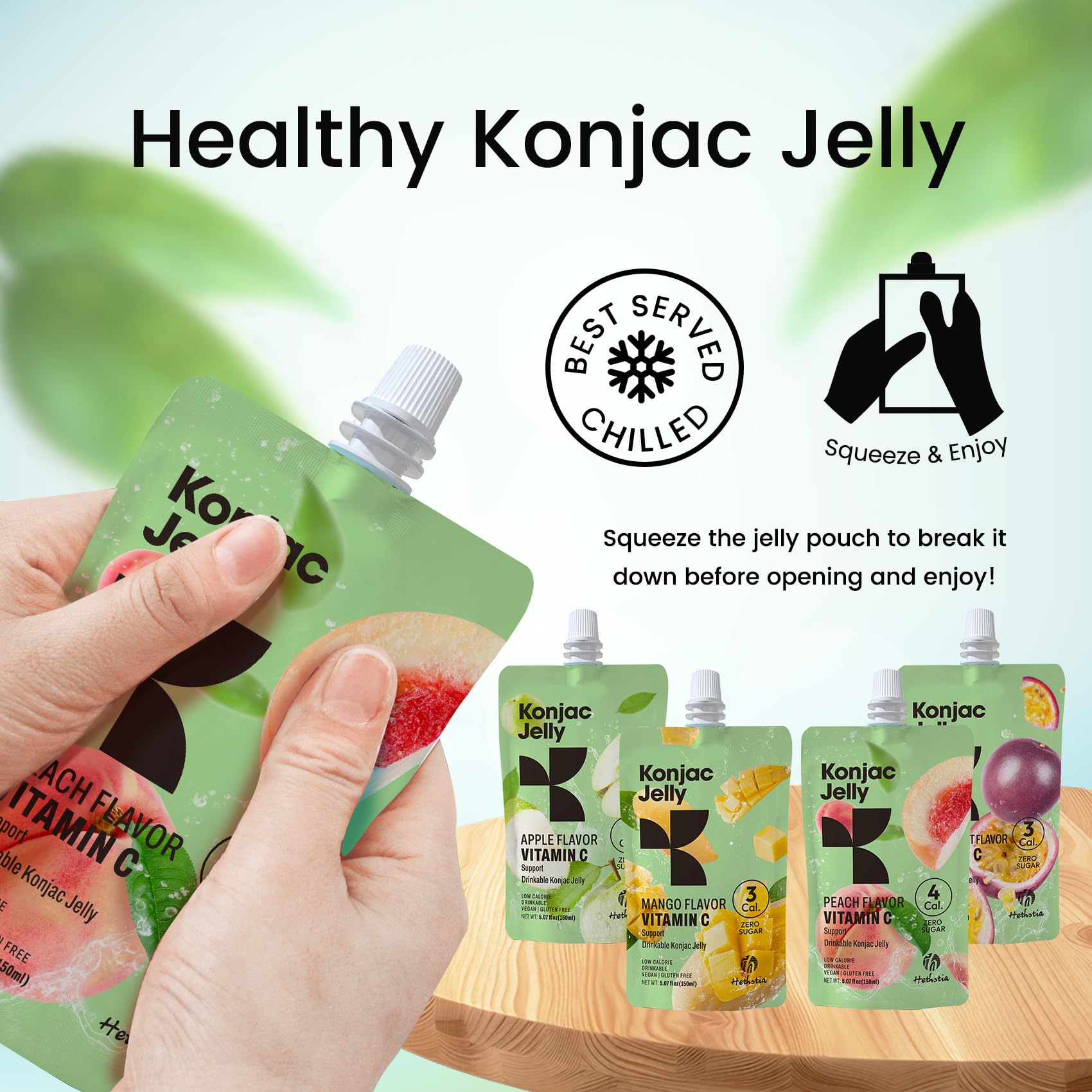 Hethstia Konjac Jelly Passion Fruit flavor close-up, vibrant color and zesty finish.