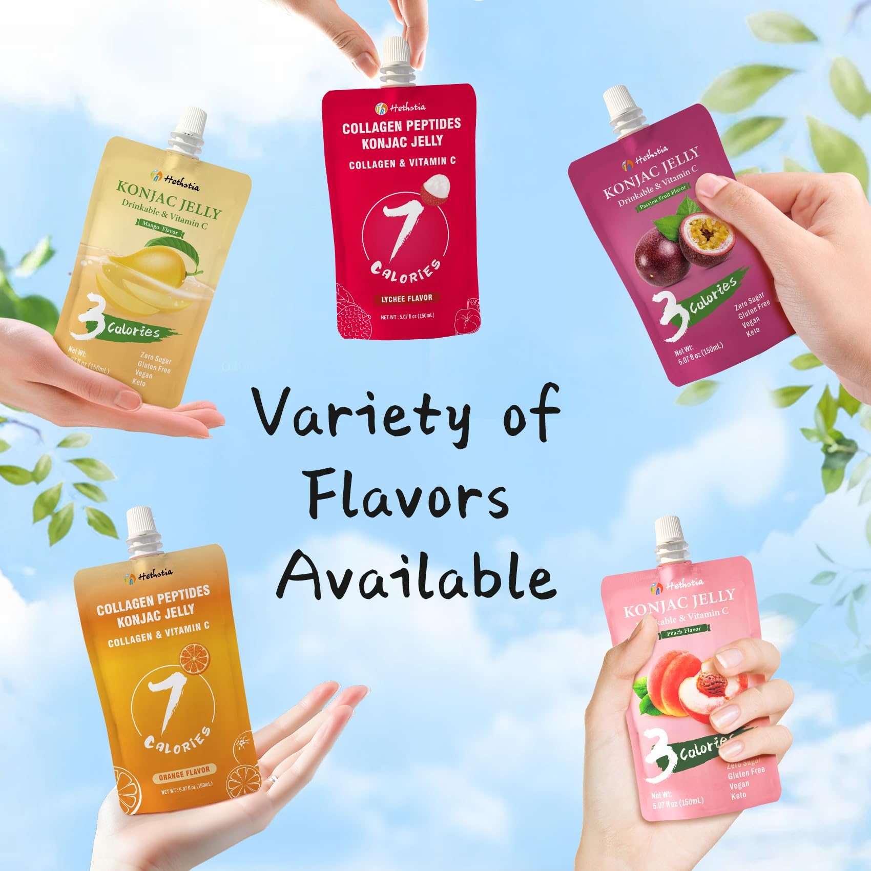 Hethstia Konjac Jelly Passion Fruit pouch, vibrant tropical flavor.