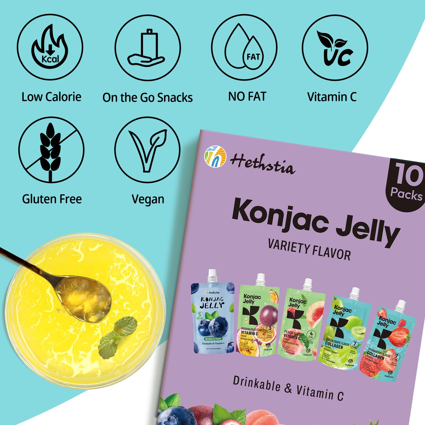 Hethstia Konjac Jelly passion fruit pouch, refreshing quick snack