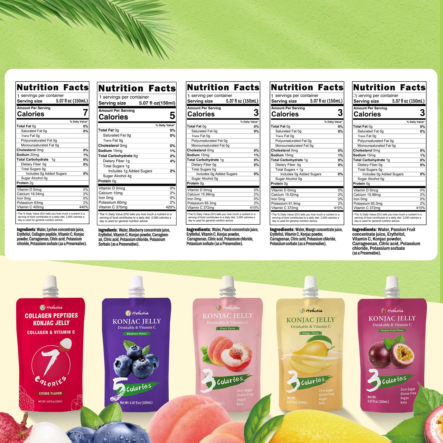 Hethstia Konjac Jelly Pouch Blueberry pack, low-calorie fruity snack.