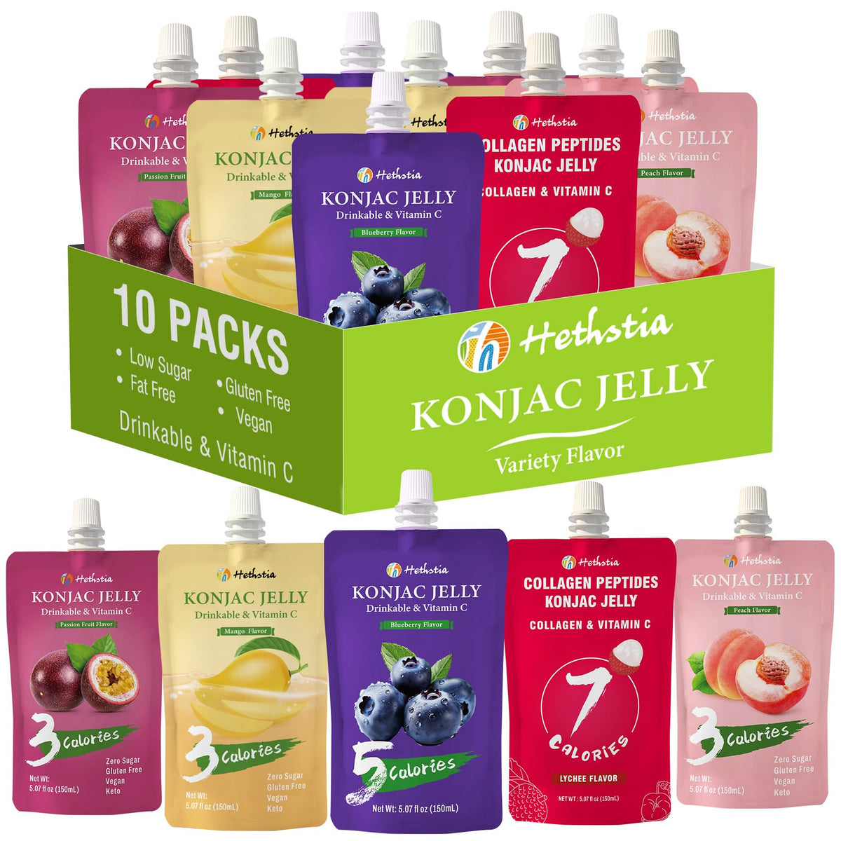 Hethstia Konjac Jelly Pouch Lychee pack, convenient on-the-go snack.