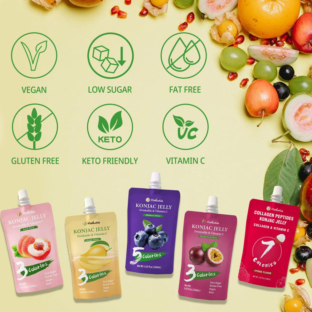 Hethstia Konjac Jelly Pouch Mango pack, refreshing vegan treat.
