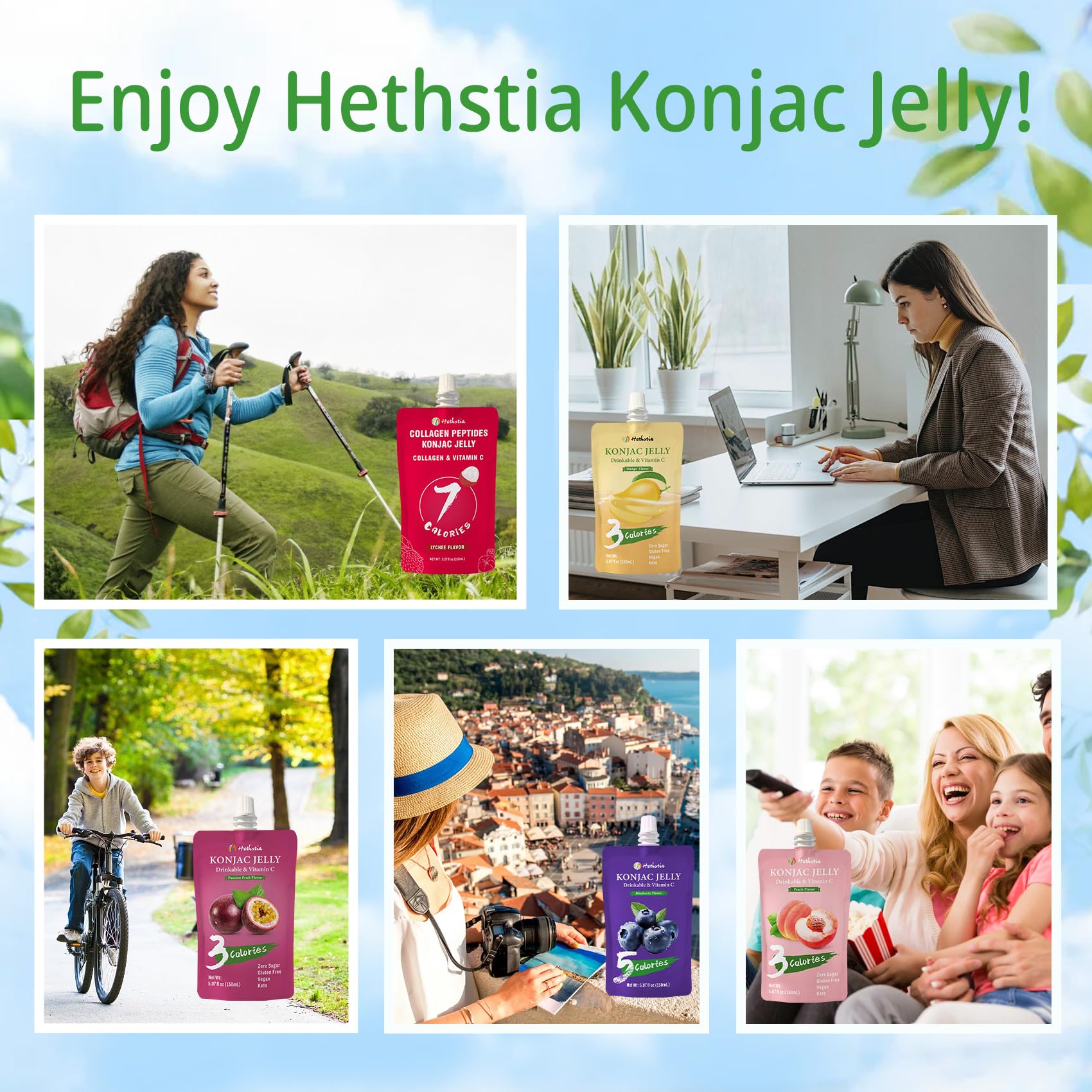 Hethstia Konjac Jelly Pouch on-the-go usage, gym or office snack.