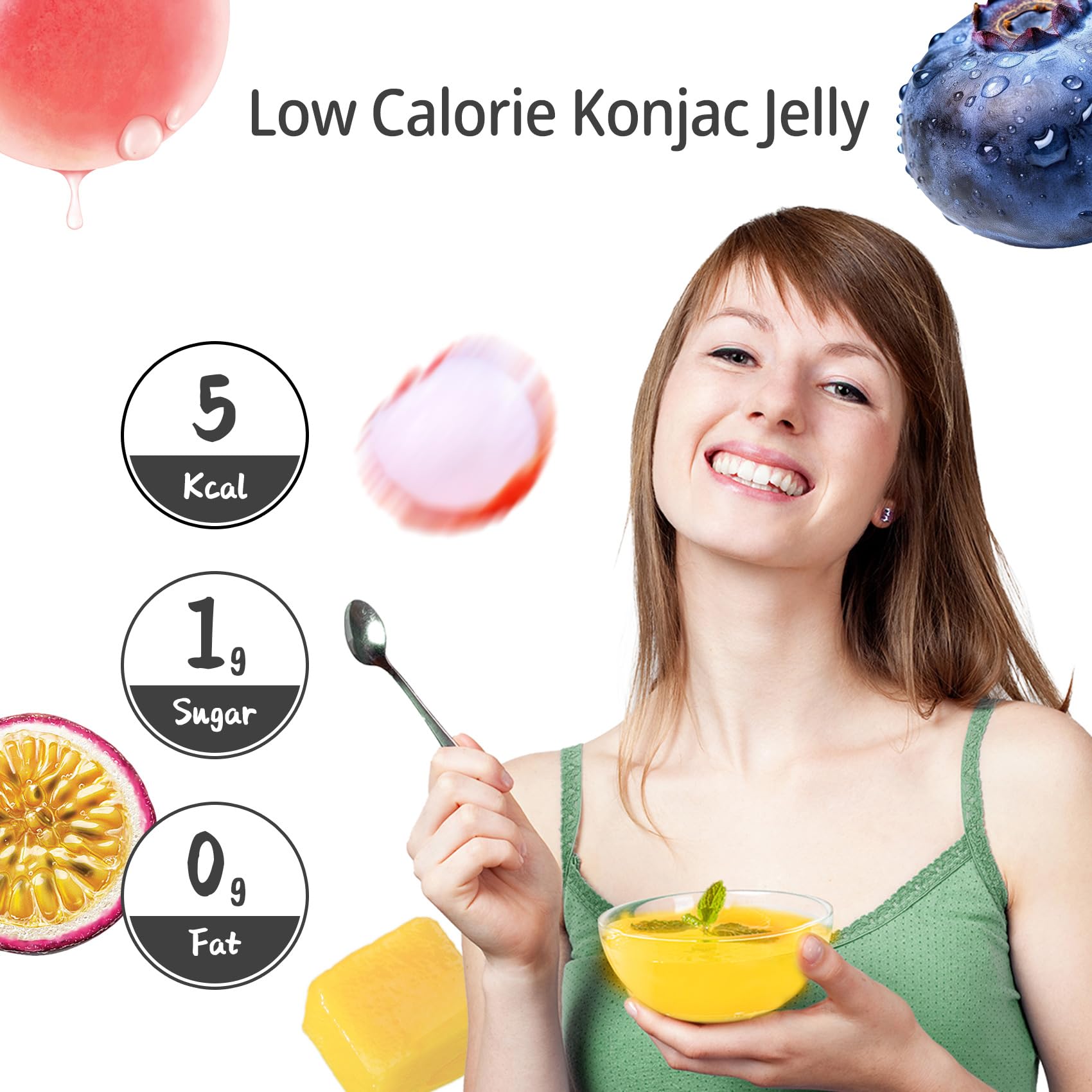 Hethstia konjac jelly variety-pack display featuring five flavors