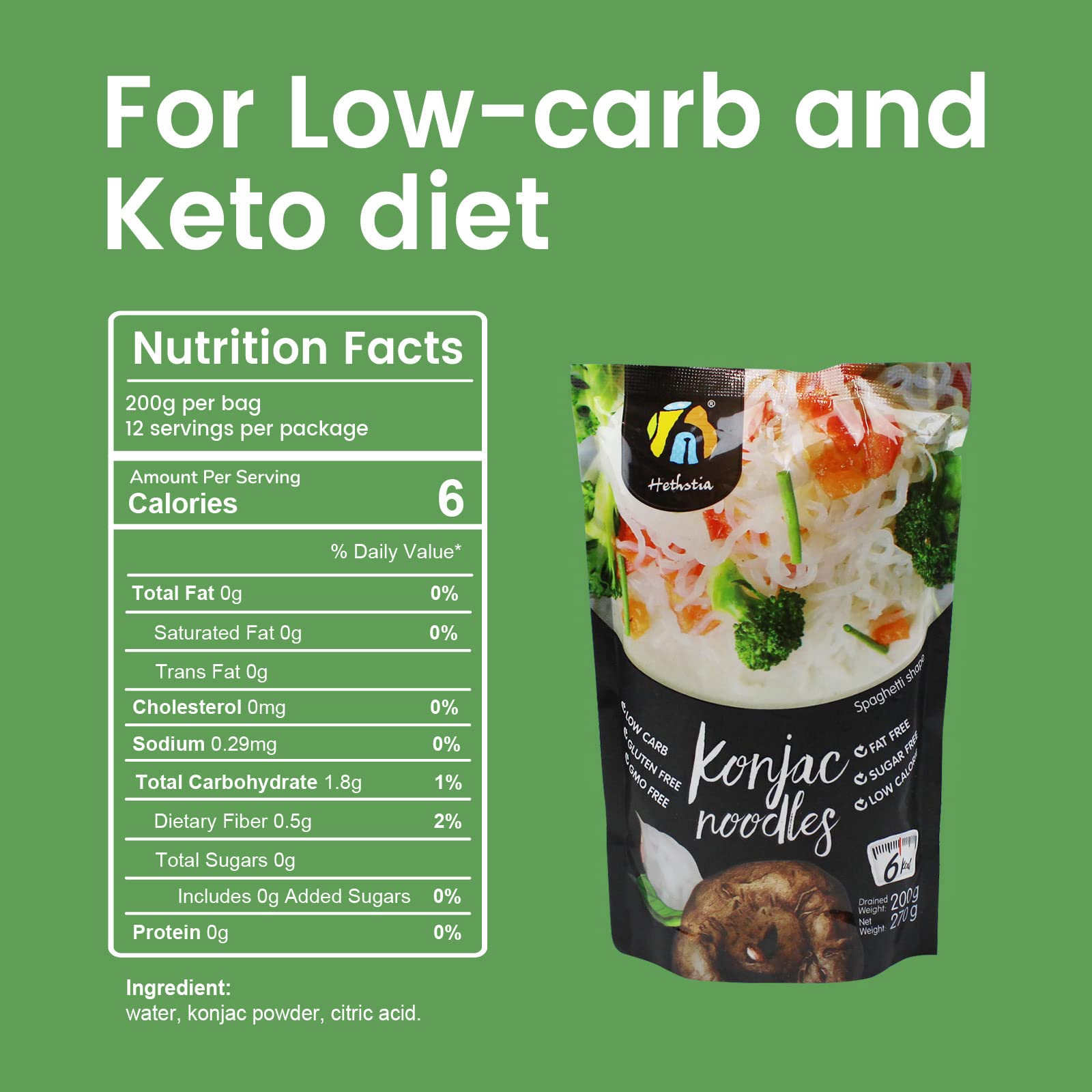 Hethstia Konjac Noodle packaging pouch highlighting convenience