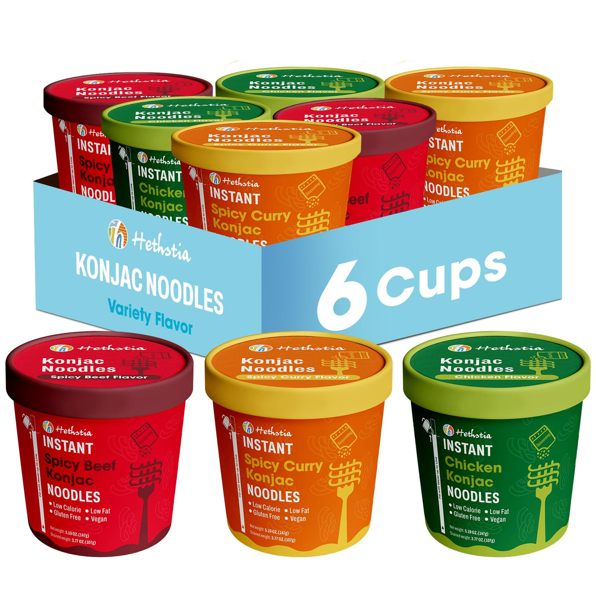 Hethstia Konjac Noodles chicken broth cup, a quick ready-to-eat lunch.