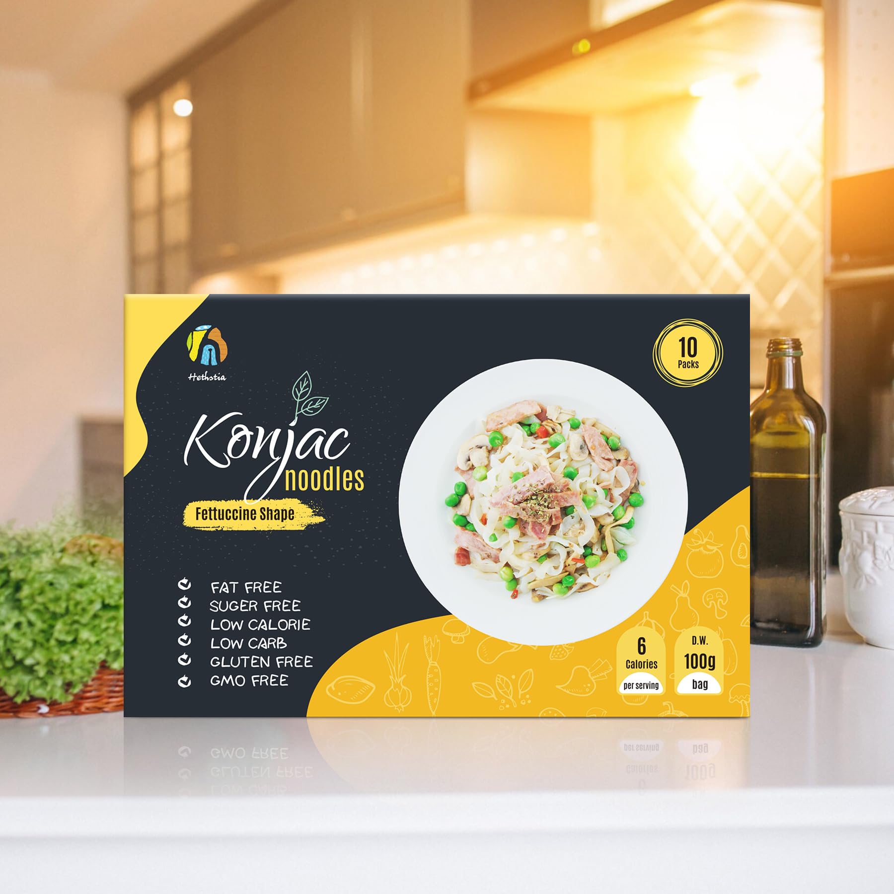Close up of the chewy texture of Hethstia Konjac Noodles Fettuccine