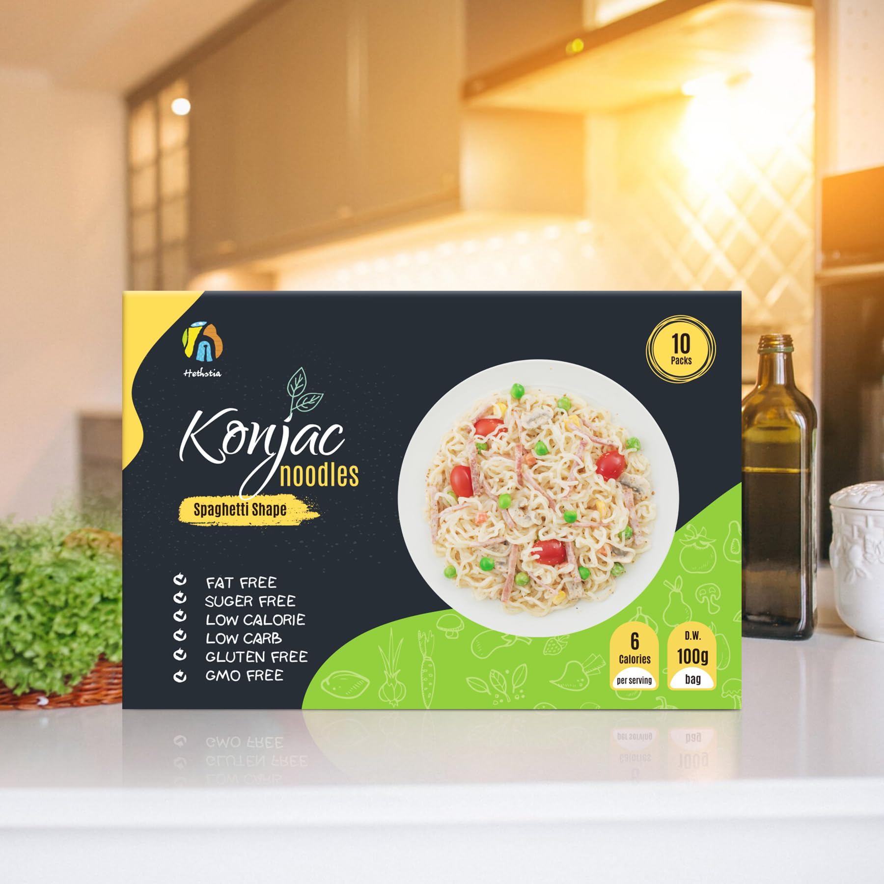 Gluten-free label on Hethstia Konjac Noodles package