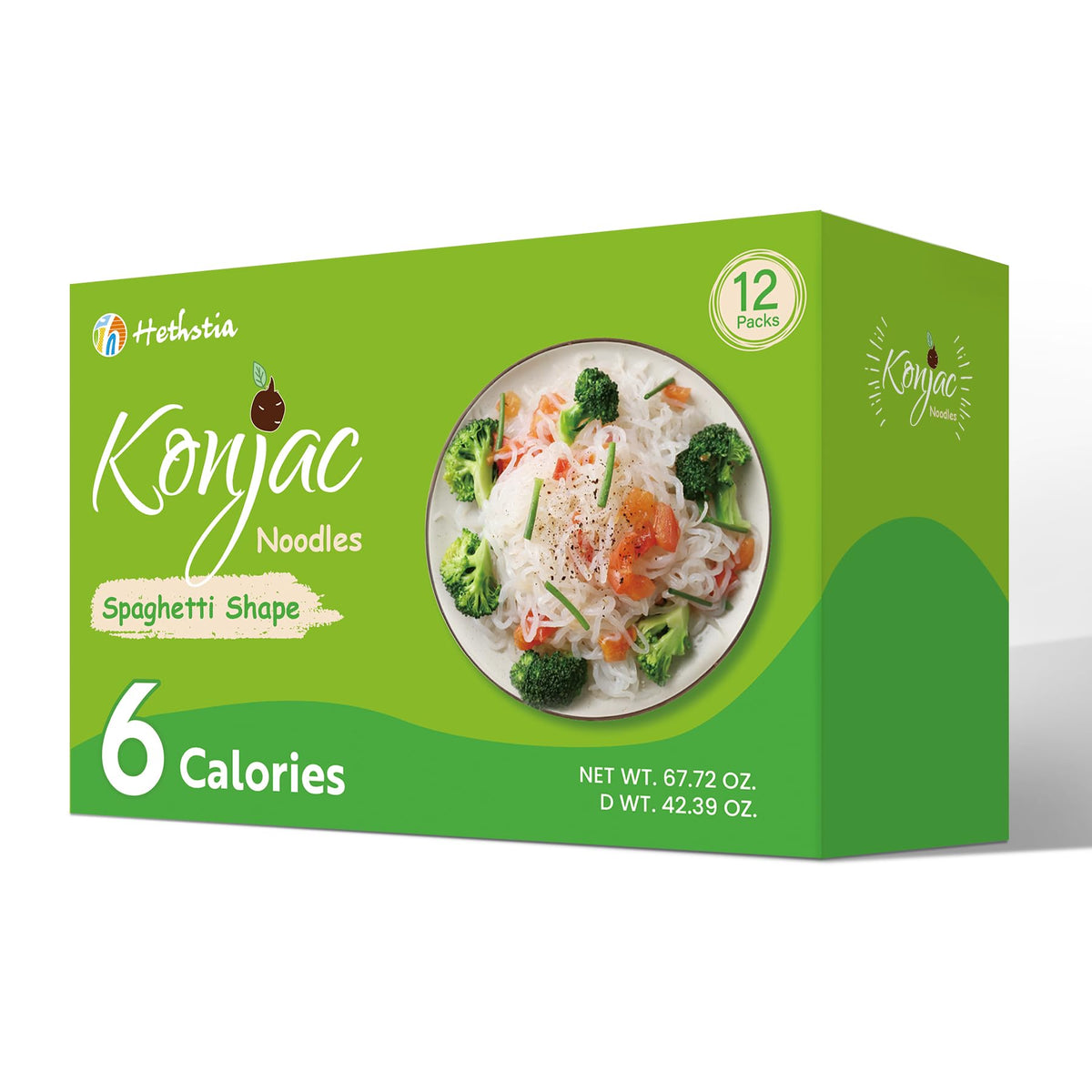 Hethstia Konjac Noodles close-up, low-carb pasta option in pack