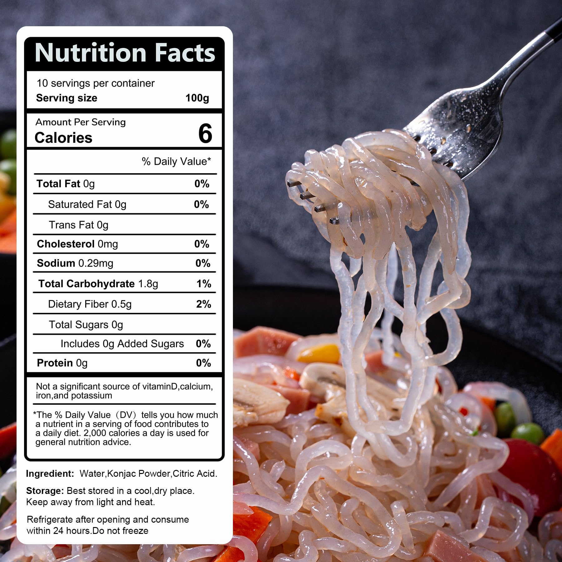Hethstia konjac noodles raw close-up with translucent strands