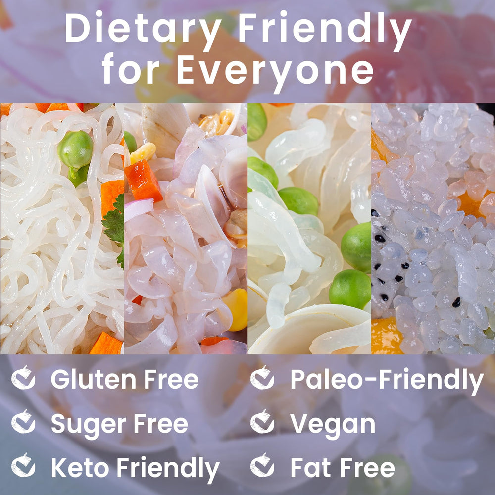 Hethstia Konjac noodles rice shapes pack gluten-free and sugar-free substitute.