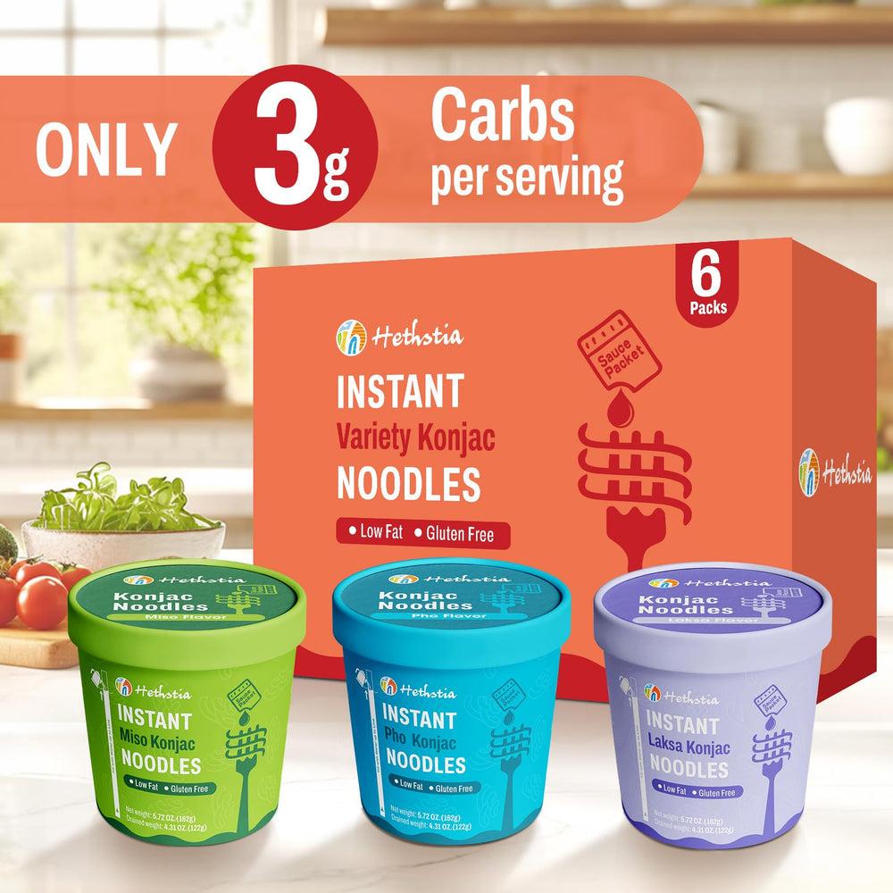 Hethstia konjac noodles ingredients close-up for vegan, gluten-free options.
