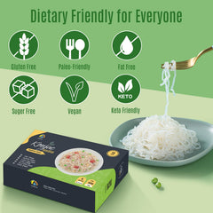 Hethstia konjac noodles in a sizzling stir-fry pan with veggies