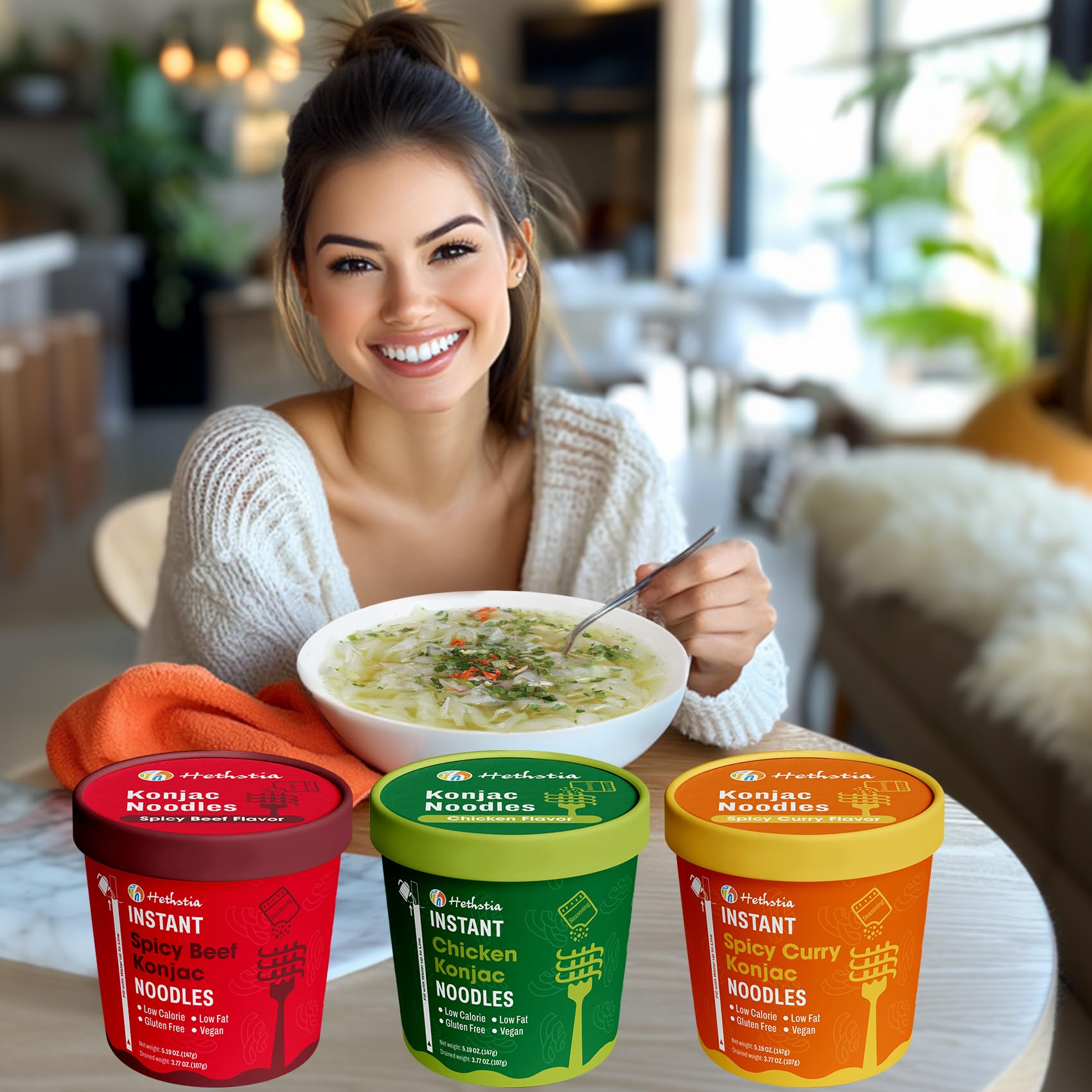 Hethstia Konjac Noodles vegan and sugar-free, plant-based choice.