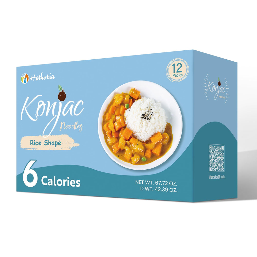 Hethstia Konjac Rice 12-pack box front, a convenient low-carb meal option.