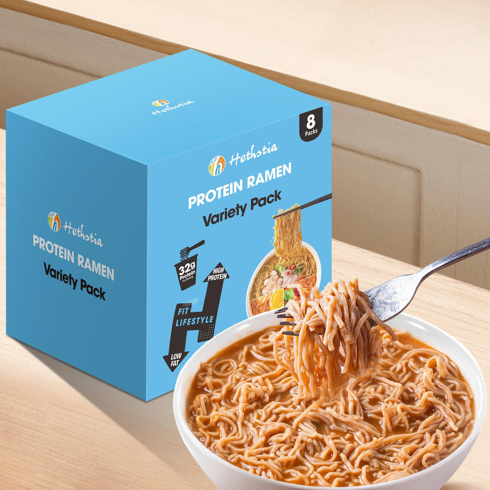 Hethstia ramen variety-pack back view highlights convenient 8-cup set.