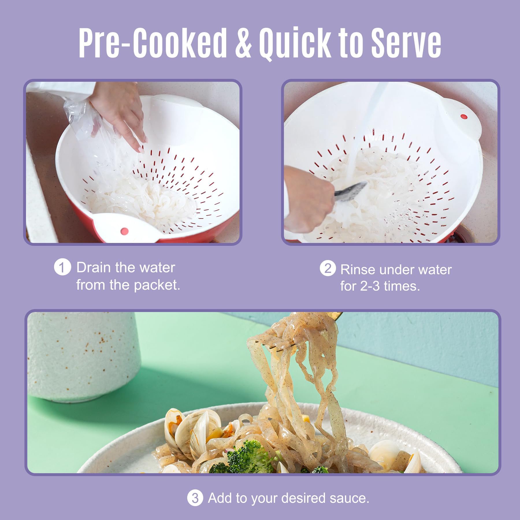 Hethstia Shirataki noodles served with broth suggests quick, sugar-free meals.