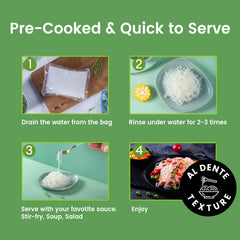 Hethstia Shirataki noodles ready-to-eat — rinse and enjoy in minutes.