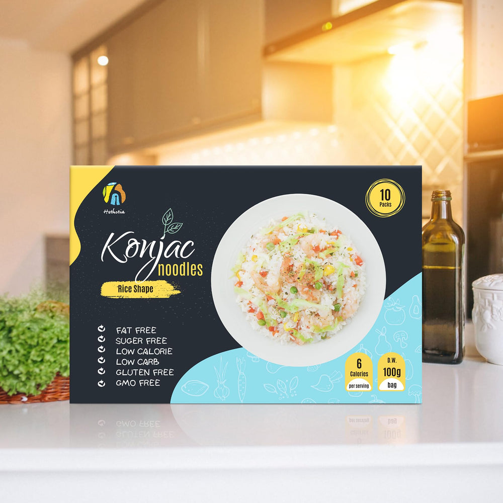 Hethstia Shirataki Rice packaging highlights dietary-friendly appeal for gluten-free meals.