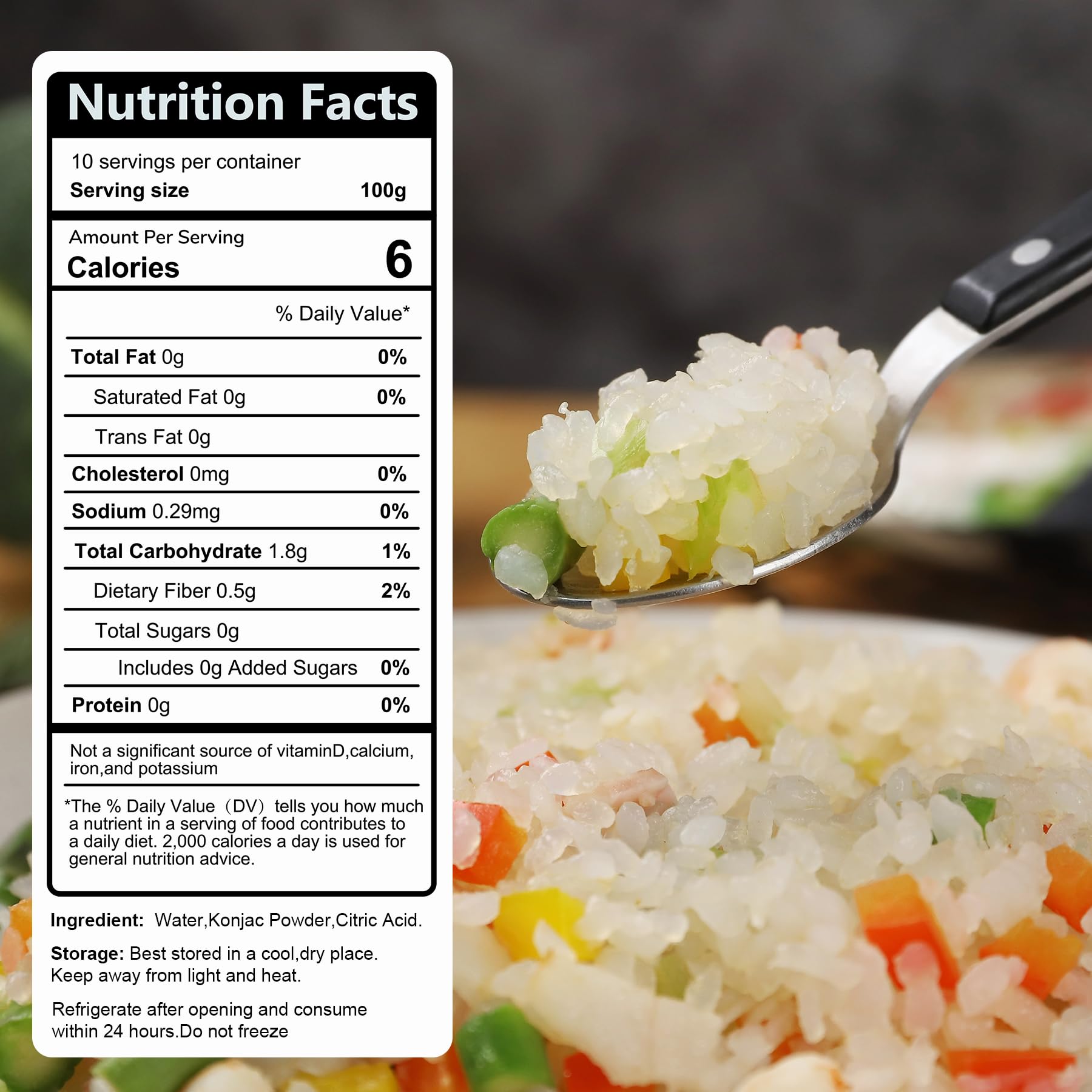Hethstia Shirataki Rice texture closeup, holds sauces without mush.