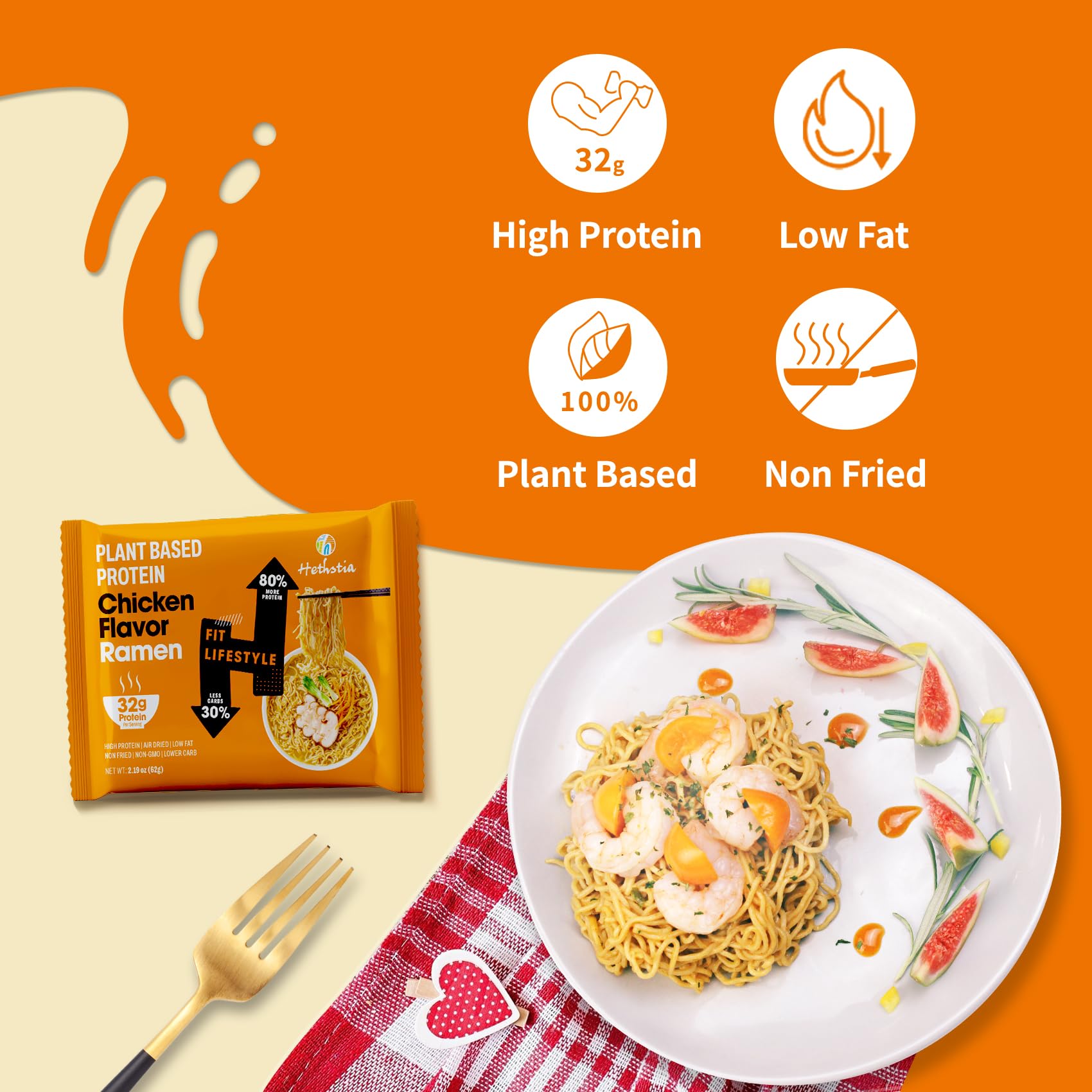 Hethstia vegan non-GMO ramen broth serving, plant-based clean-label choice